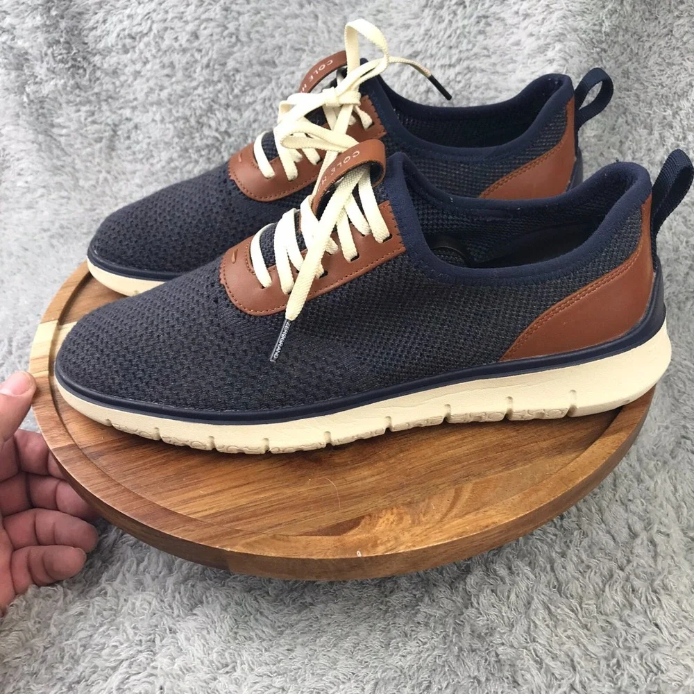 Cole Haan Generation ZeroGrand Stitchlite Sneakers Mens 9 M Navy/Brown Leather‎